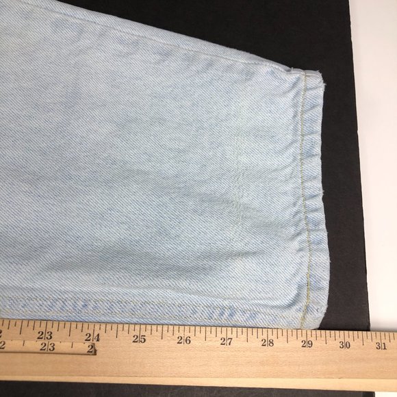 VTG 90s Bugle Boy Jeans Men's 32 x 29* Light Blue Thrashed Stained Denim Cotton - Picture 14 of 16